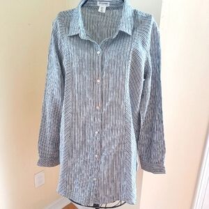 NEW Artisan NY 100% Linen Button Up Shirt Long SleeveTunic S Blue White Stripes